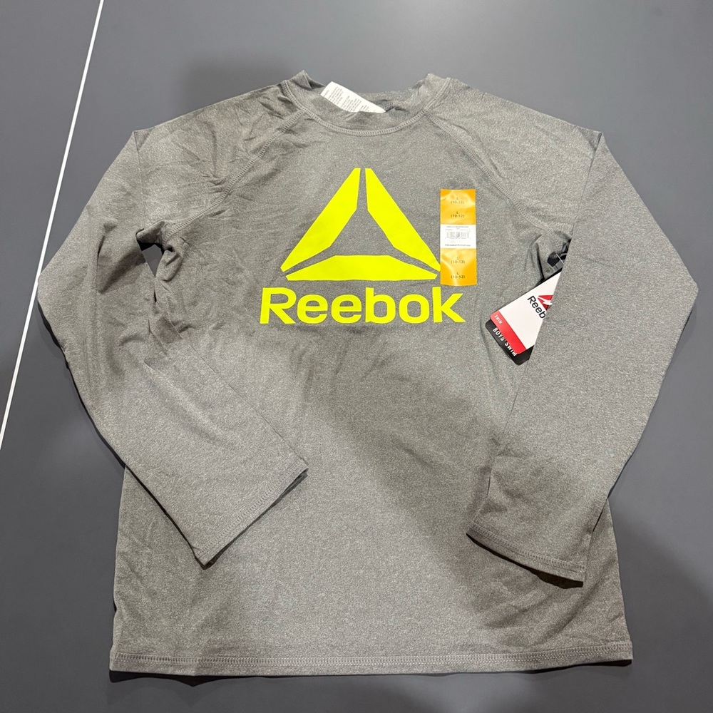 Athletic Works Gray Long Sleeve swim Shirt with Neon Accent boys size 10/12